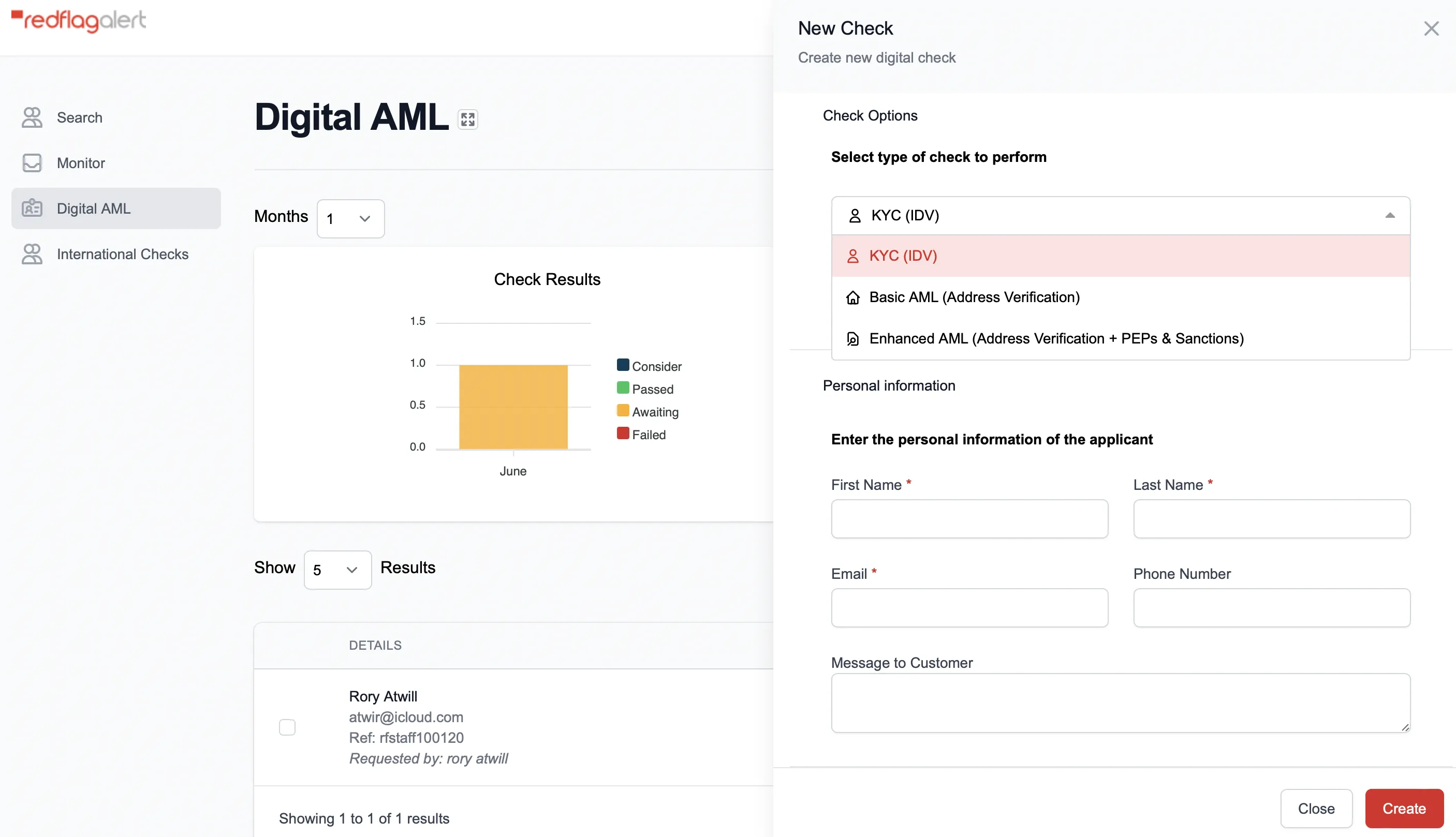 AML checks screenshot Red Flag Alert Extensive Business Database